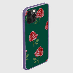 Чехол для iPhone 12 Pro Max Ярко красные розы на темно-зеленом фоне, цвет: 3D-серый — фото 2