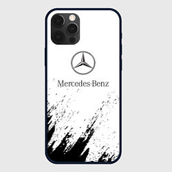 Чехол для iPhone 12 Pro Max Mercedes-Benz - White texture, цвет: 3D-черный