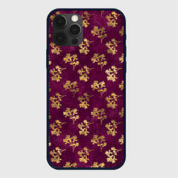 Чехол для iPhone 12 Pro Max Золотые ветки на бордовом фоне, цвет: 3D-черный