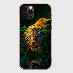 Чехол для iPhone 12 Pro Max Крадущийся тигр в джунглях, цвет: 3D-светло-розовый