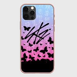 Чехол для iPhone 12 Pro Max Stray Kids Бабочки, цвет: 3D-светло-розовый