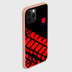 Чехол для iPhone 12 Pro Max SUZUKI следы шин, цвет: 3D-светло-розовый — фото 2