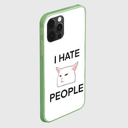 Чехол для iPhone 12 Pro Max I hate people, дизайн с белым мемным котом, цвет: 3D-салатовый — фото 2