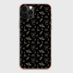 Чехол для iPhone 12 Pro Max Бабочки и листья на черном фоне мистика, цвет: 3D-светло-розовый