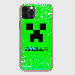 Чехол для iPhone 12 Pro Max Minecraft зеленый фон, цвет: 3D-малиновый