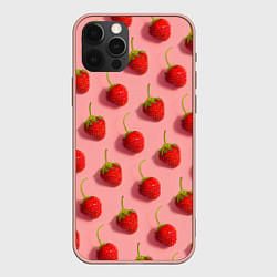 Чехол для iPhone 12 Pro Max Strawberry Pattern, цвет: 3D-светло-розовый