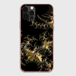 Чехол для iPhone 12 Pro Max Черный с золотым фрактал мини Абстракция, цвет: 3D-светло-розовый
