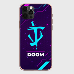 Чехол для iPhone 12 Pro Max Символ Doom в неоновых цветах на темном фоне, цвет: 3D-светло-розовый