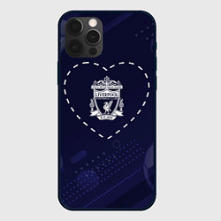 Чехол для iPhone 12 Pro Max Лого Liverpool в сердечке на фоне мячей, цвет: 3D-черный