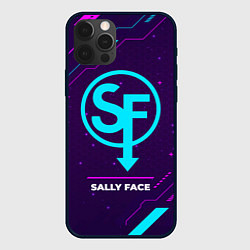 Чехол iPhone 12 Pro Max Символ Sally Face в неоновых цветах на темном фоне