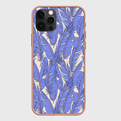 Чехол для iPhone 12 Pro Max Фиолетовые Перья Птиц, цвет: 3D-светло-розовый