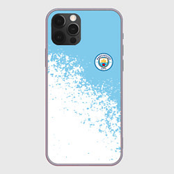 Чехол для iPhone 12 Pro Max Manchester city белые брызги на голубом фоне, цвет: 3D-серый