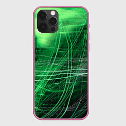 Чехол для iPhone 12 Pro Max Неоновые волны и линии - Зелёный, цвет: 3D-малиновый