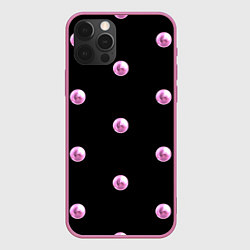 Чехол для iPhone 12 Pro Max Розовые шары-бусинки на черном фоне, цвет: 3D-малиновый