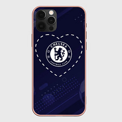 Чехол для iPhone 12 Pro Max Лого Chelsea в сердечке на фоне мячей, цвет: 3D-светло-розовый