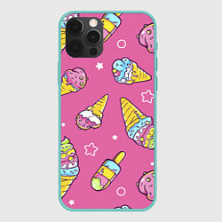 Чехол для iPhone 12 Pro Max Разноцветное Мороженое Со Звёздочками, цвет: 3D-мятный