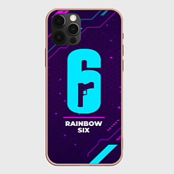 Чехол для iPhone 12 Pro Max Символ Rainbow Six в неоновых цветах на темном фон, цвет: 3D-светло-розовый