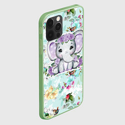 Чехол для iPhone 12 Pro Max Милая слониха в цветах, цвет: 3D-салатовый — фото 2