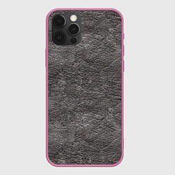 Чехол для iPhone 12 Pro Max Серая кожа, цвет: 3D-малиновый