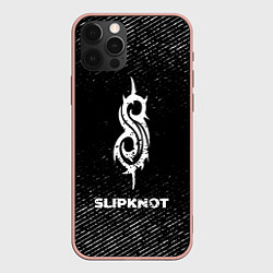 Чехол для iPhone 12 Pro Max Slipknot с потертостями на темном фоне, цвет: 3D-светло-розовый