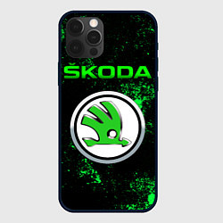 Чехол для iPhone 12 Pro Max SKODA - ЗЕЛЕНЫЕ БРЫЗГИ, цвет: 3D-черный