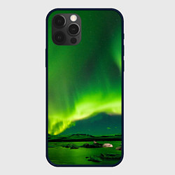 Чехол для iPhone 12 Pro Max Абстрактное полярное сияние - Зелёный, цвет: 3D-черный