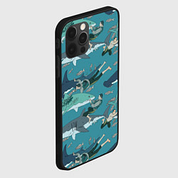 Чехол для iPhone 12 Pro Max Ныряльщики и акулы - паттерн, цвет: 3D-черный — фото 2