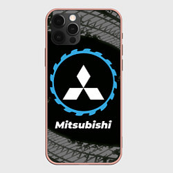 Чехол для iPhone 12 Pro Max Mitsubishi в стиле Top Gear со следами шин на фоне, цвет: 3D-светло-розовый