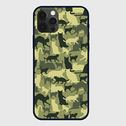 Чехол для iPhone 12 Pro Max Кошачий камуфляж в зеленой гамме, цвет: 3D-черный