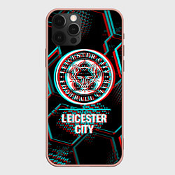 Чехол для iPhone 12 Pro Max Leicester City FC в стиле glitch на темном фоне, цвет: 3D-светло-розовый
