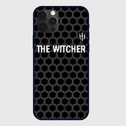 Чехол для iPhone 12 Pro Max The Witcher glitch на темном фоне: символ сверху, цвет: 3D-черный