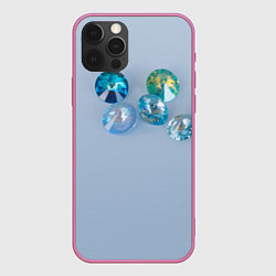 Чехол для iPhone 12 Pro Max Драгоценные блестящие камни на сером фоне, цвет: 3D-малиновый