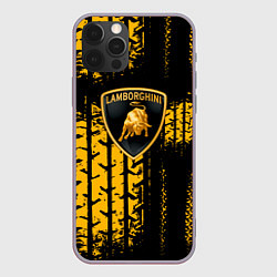 Чехол для iPhone 12 Pro Max Lamborghini - жёлтые следы шин, цвет: 3D-серый
