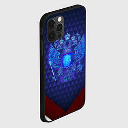 Чехол для iPhone 12 Pro Max Синий неоновый герб России, цвет: 3D-черный — фото 2