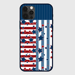 Чехол для iPhone 12 Pro Max Blue stars on a striped pattern, цвет: 3D-черный