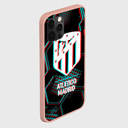 Чехол для iPhone 12 Pro Max Atletico Madrid FC в стиле glitch на темном фоне, цвет: 3D-светло-розовый — фото 2