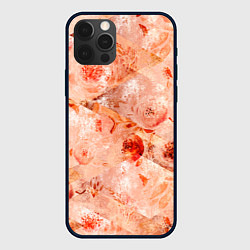 Чехол для iPhone 12 Pro Max Гранжевый цветочный узор, коралловый фон, цвет: 3D-черный