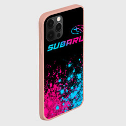 Чехол для iPhone 12 Pro Max Subaru - neon gradient: символ сверху, цвет: 3D-светло-розовый — фото 2