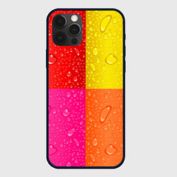 Чехол для iPhone 12 Pro Max Капли дождя на цветных подложках - паттерн, цвет: 3D-черный