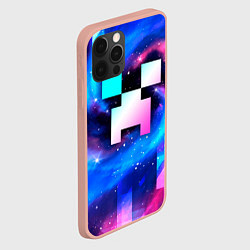 Чехол для iPhone 12 Pro Max Minecraft неоновый космос, цвет: 3D-светло-розовый — фото 2