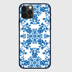 Чехол для iPhone 12 Pro Max Гжель узор цветы, цвет: 3D-черный