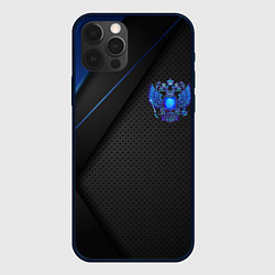 Чехол для iPhone 12 Pro Max Черно-синий герб России, цвет: 3D-черный