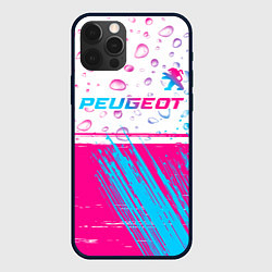 Чехол для iPhone 12 Pro Max Peugeot neon gradient style: символ сверху, цвет: 3D-черный