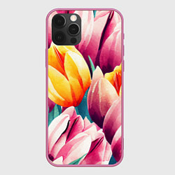 Чехол для iPhone 12 Pro Max Букет акварельных тюльпанов, цвет: 3D-малиновый