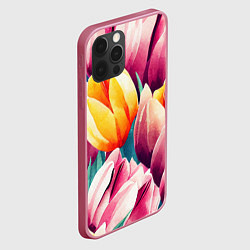 Чехол для iPhone 12 Pro Max Букет акварельных тюльпанов, цвет: 3D-малиновый — фото 2