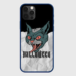 Чехол для iPhone 12 Pro Max Happy Halloween - wild cat, цвет: 3D-тёмно-синий