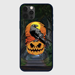 Чехол для iPhone 12 Pro Max Ворон, сидящий на тыкве - Halloween, цвет: 3D-черный