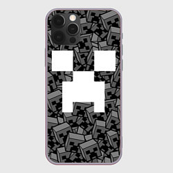 Чехол для iPhone 12 Pro Max Головы криперов - Майнкрафт - ЧБ, цвет: 3D-серый