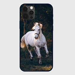 Чехол для iPhone 12 Pro Max Скачущая белая лошадь, цвет: 3D-черный