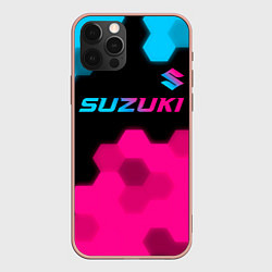 Чехол для iPhone 12 Pro Max Suzuki - neon gradient: символ сверху, цвет: 3D-светло-розовый